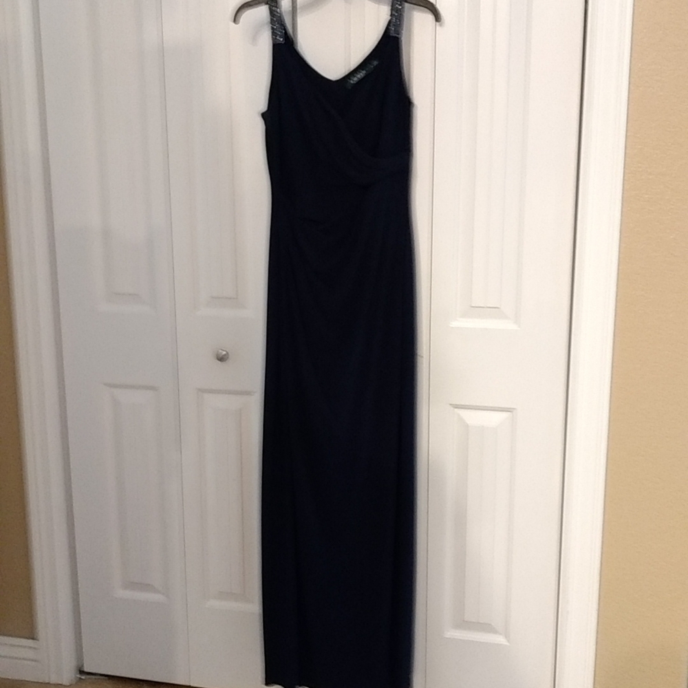 Ralph Lauren deep blue floor length formal dress.